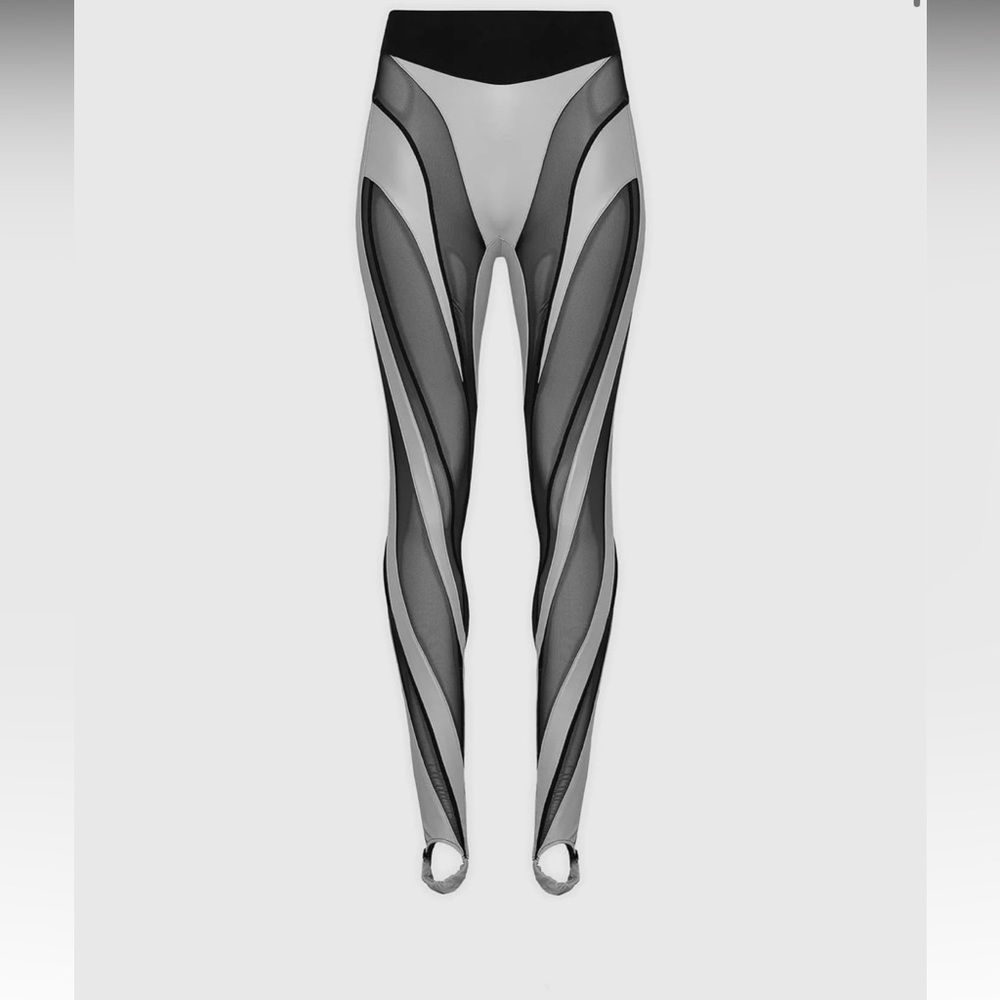 Spiral Contour Mesh Leggings - Black Mesh. Flattering Mugler style.